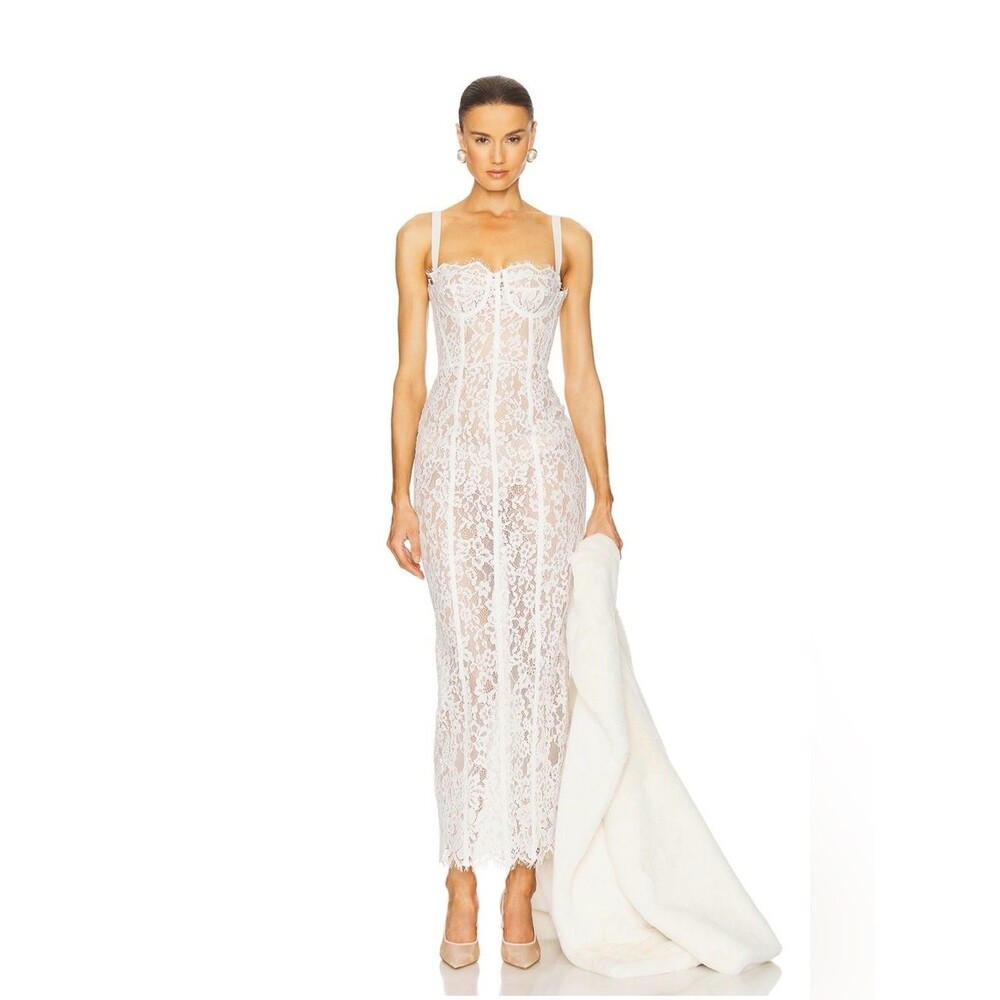 🆕 Helsa the lace column white maxi dress w strap, evening party long dress - Picture 2 of 16